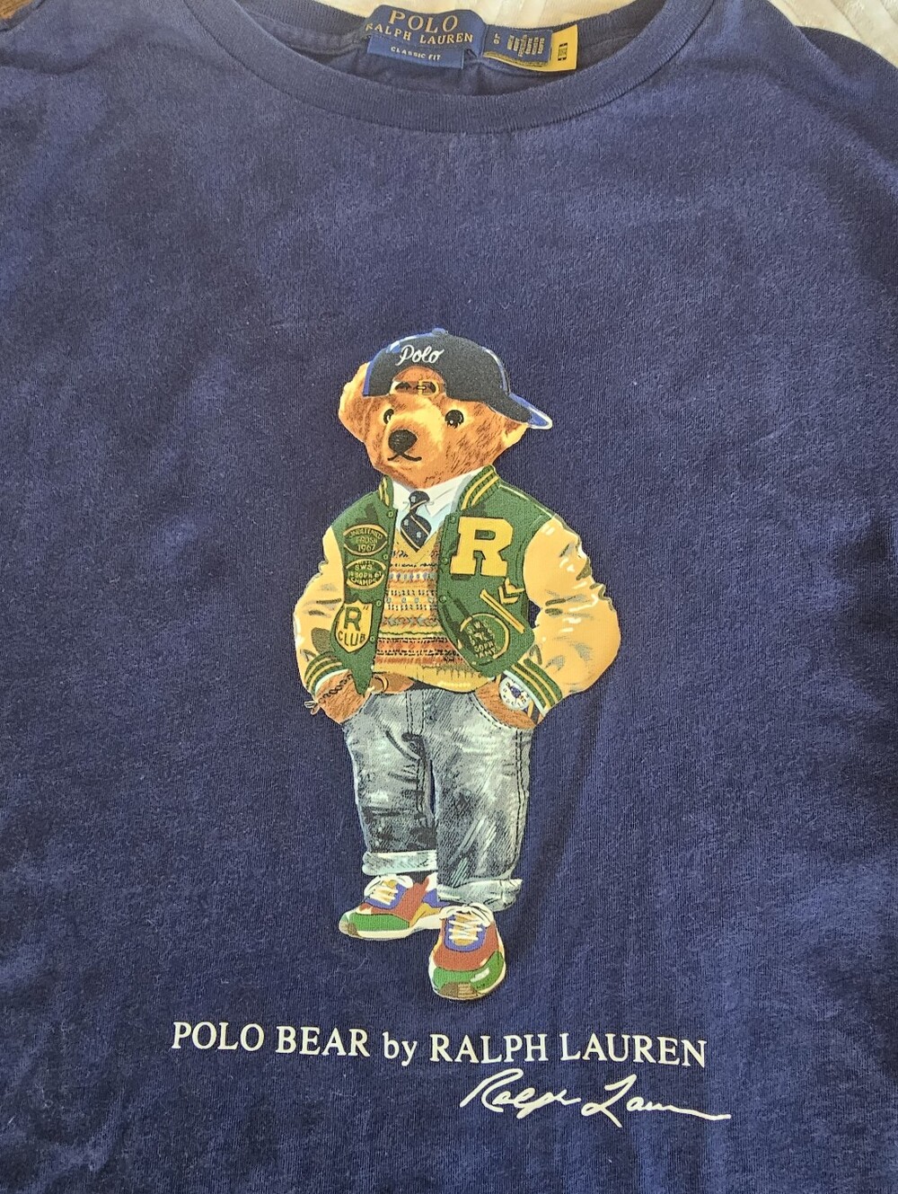 ​Polo Ralph Lauren Varsity Jacket Polo Bear Tee Navy Blue Mens Large Classic Fit